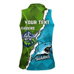 Personalised Sharks And Raiders Rugby Women Sleeveless Polo Shirt Sporty Style