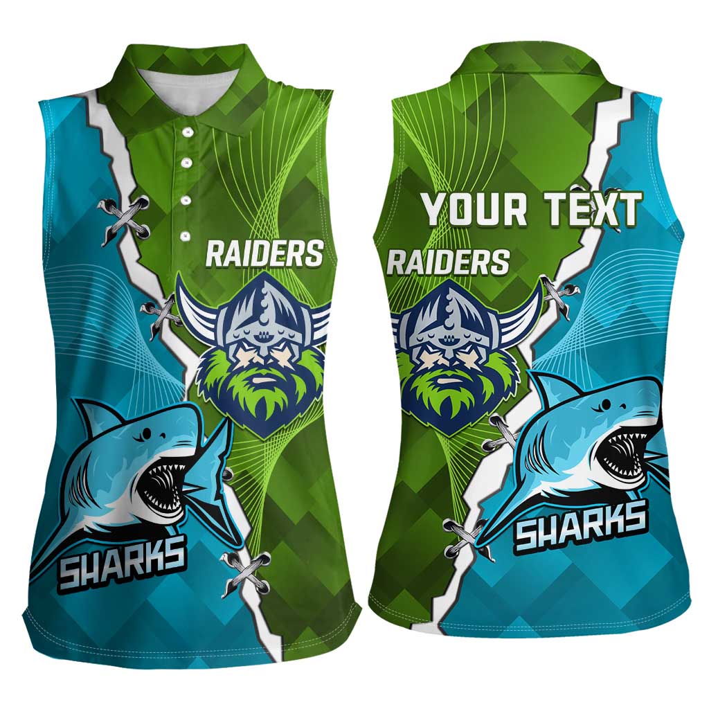 Personalised Sharks And Raiders Rugby Women Sleeveless Polo Shirt Sporty Style