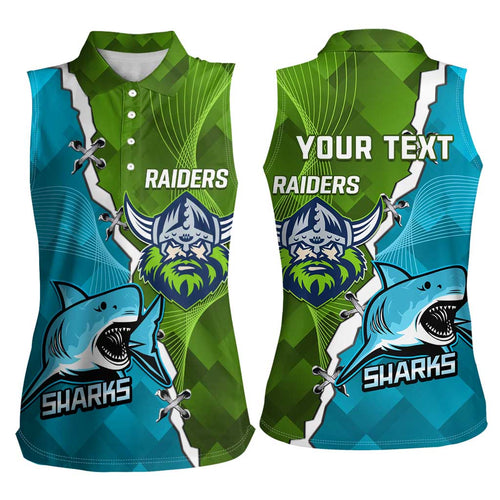 Personalised Sharks And Raiders Rugby Women Sleeveless Polo Shirt Sporty Style