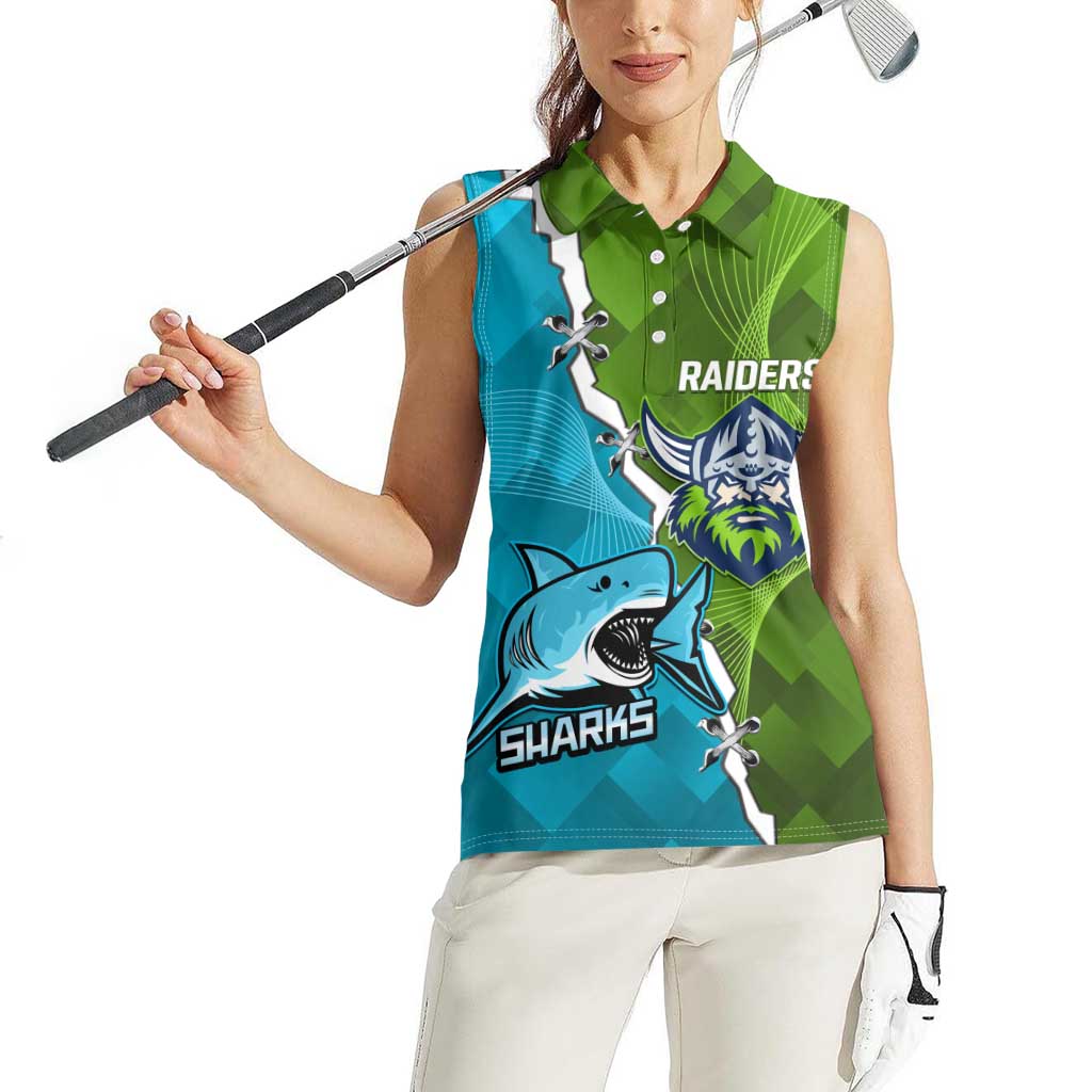 Personalised Sharks And Raiders Rugby Women Sleeveless Polo Shirt Sporty Style