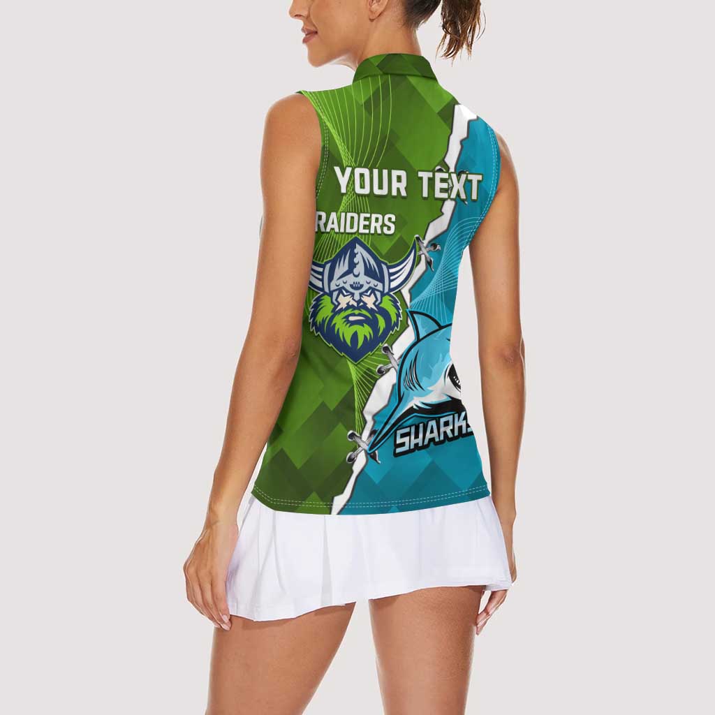 Personalised Sharks And Raiders Rugby Women Sleeveless Polo Shirt Sporty Style