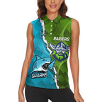 Personalised Sharks And Raiders Rugby Women Sleeveless Polo Shirt Sporty Style