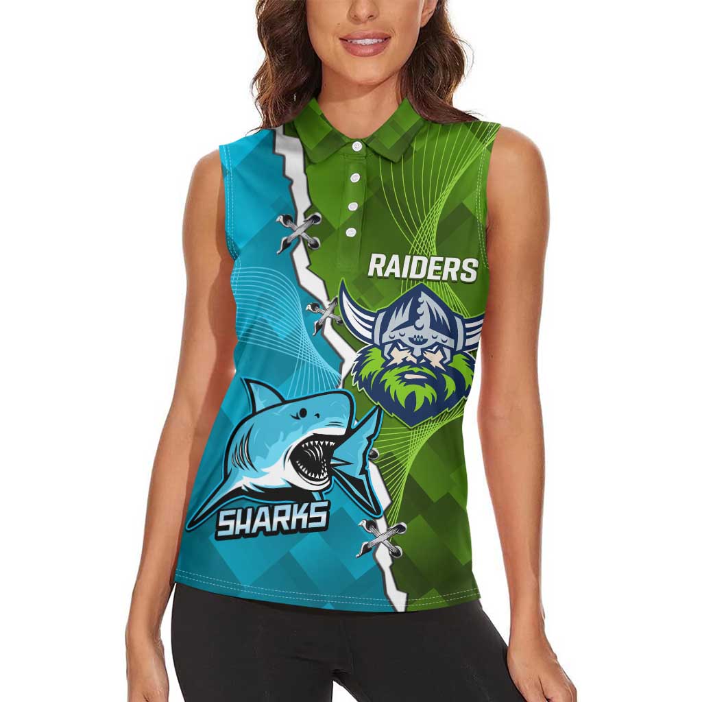 Personalised Sharks And Raiders Rugby Women Sleeveless Polo Shirt Sporty Style