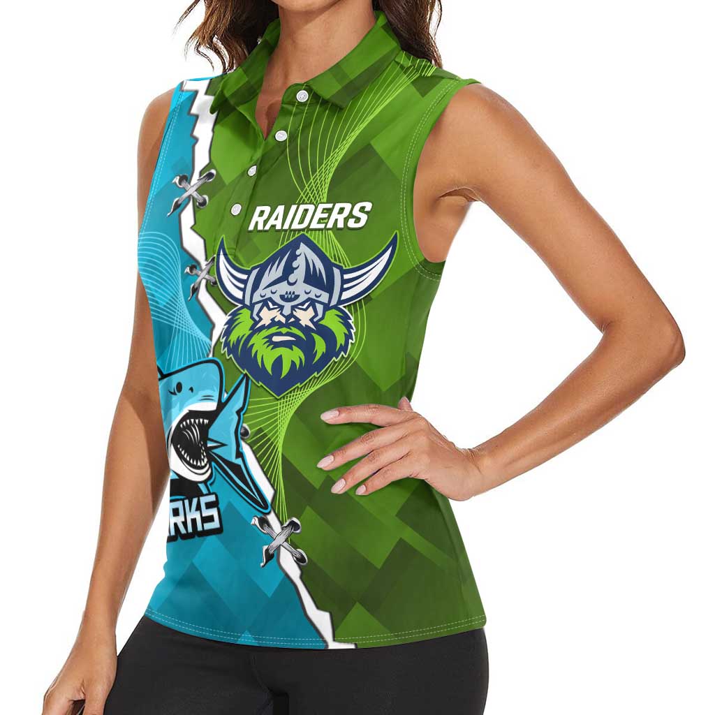 Personalised Sharks And Raiders Rugby Women Sleeveless Polo Shirt Sporty Style