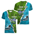 Personalised Sharks And Raiders Rugby Women V-Neck T-Shirt Sporty Style