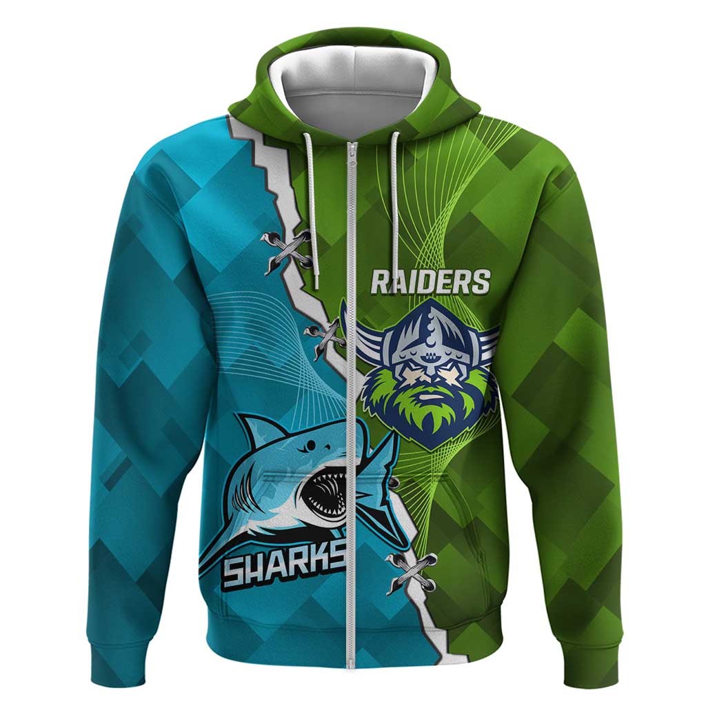 Personalised Sharks And Raiders Rugby Zip Hoodie Sporty Style