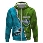 Personalised Sharks And Raiders Rugby Zip Hoodie Sporty Style