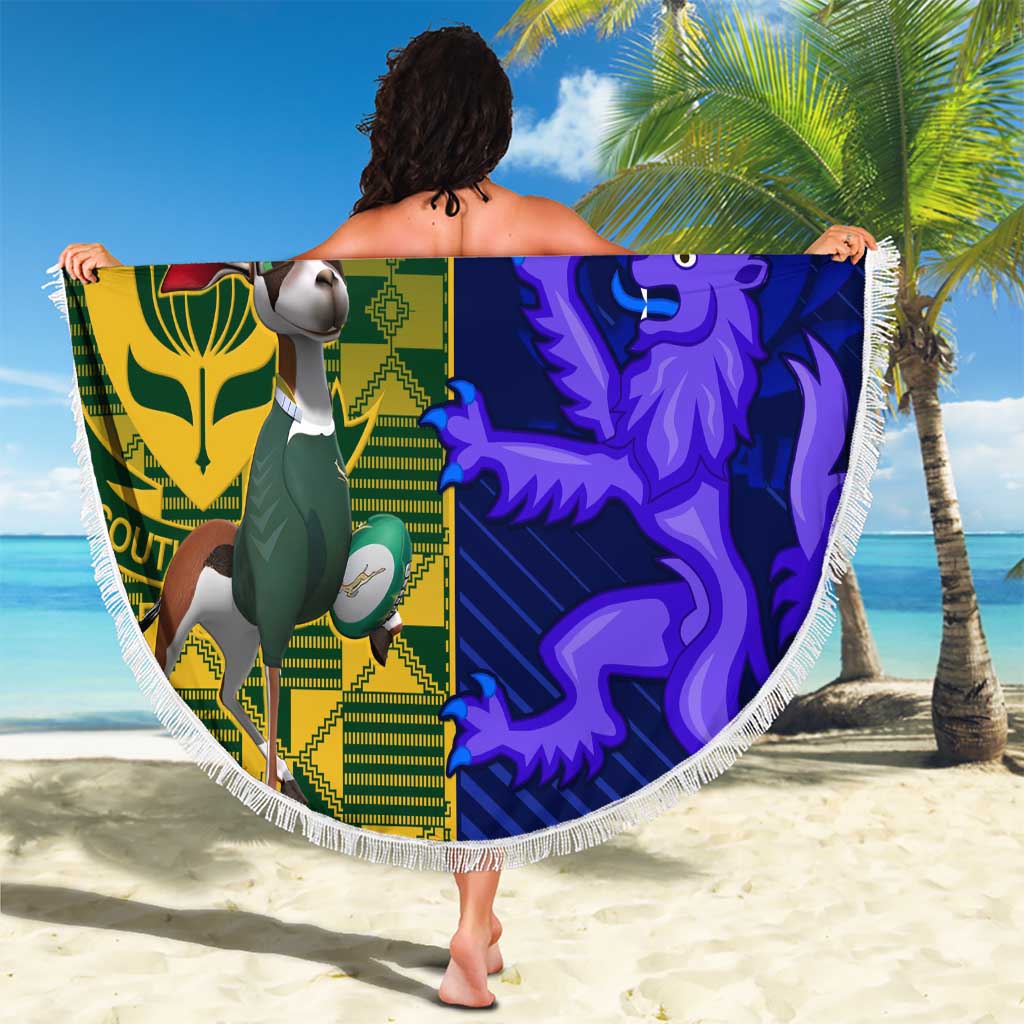 Custom South Africa And Scotland Rugby Beach Blanket Springboks Thistle Together