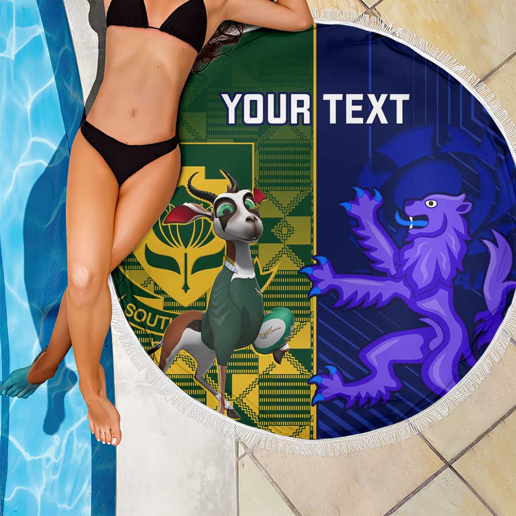 Custom South Africa And Scotland Rugby Beach Blanket Springboks Thistle Together
