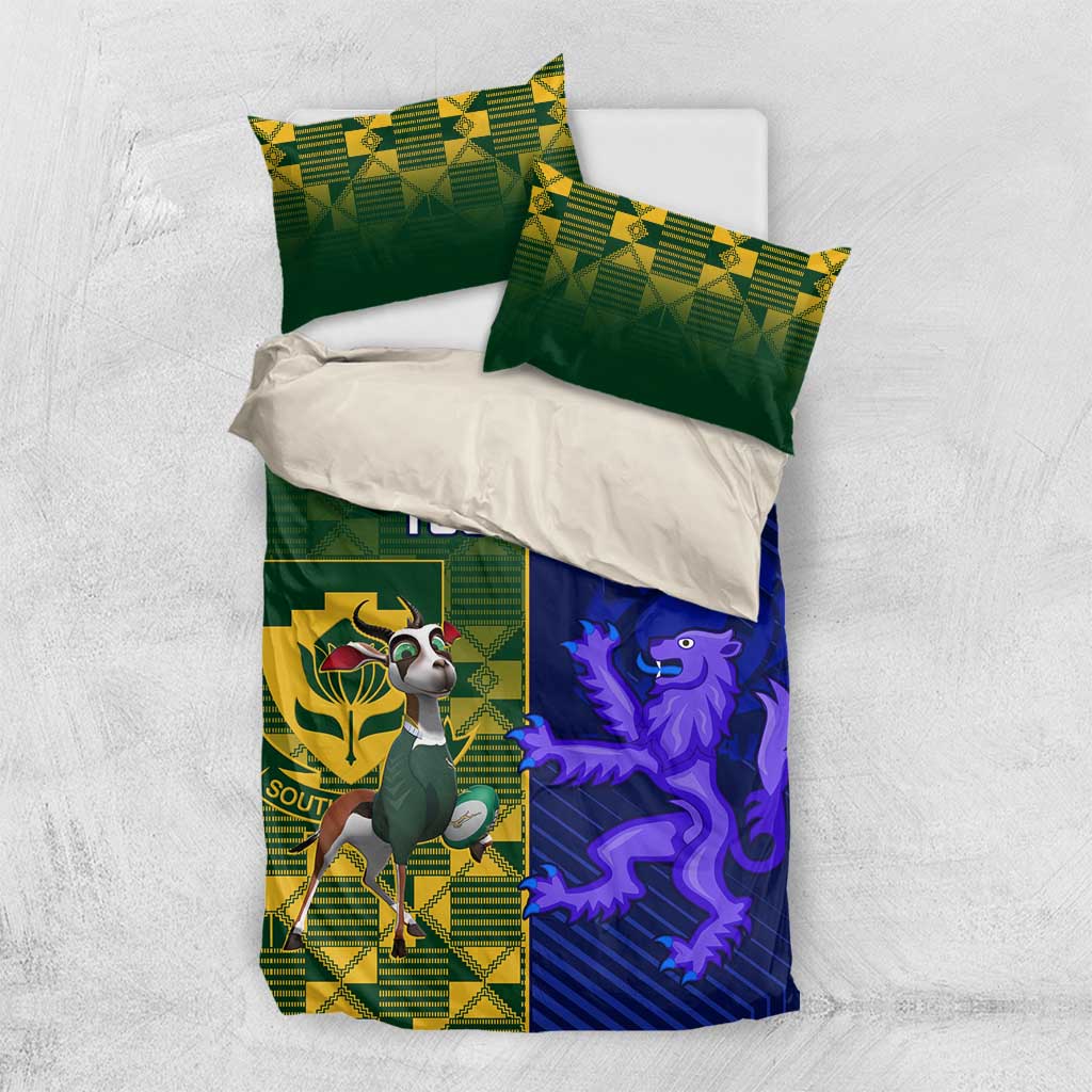 Custom South Africa And Scotland Rugby Bedding Set Springboks Thistle Together