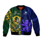 Custom South Africa And Scotland Rugby Bomber Jacket Springboks Thistle Together