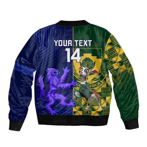 Custom South Africa And Scotland Rugby Bomber Jacket Springboks Thistle Together