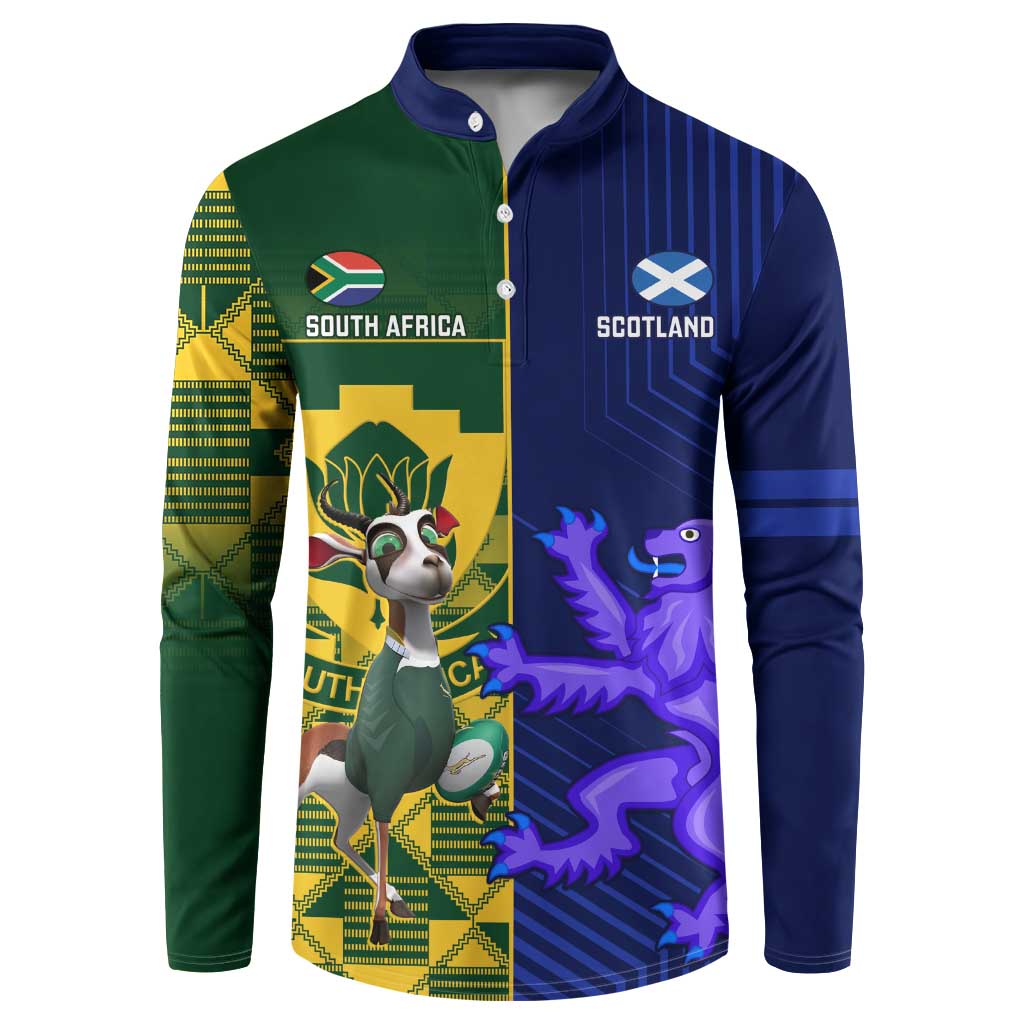 Custom South Africa And Scotland Rugby Button Sweatshirt Springboks Thistle Together