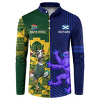 Custom South Africa And Scotland Rugby Button Sweatshirt Springboks Thistle Together