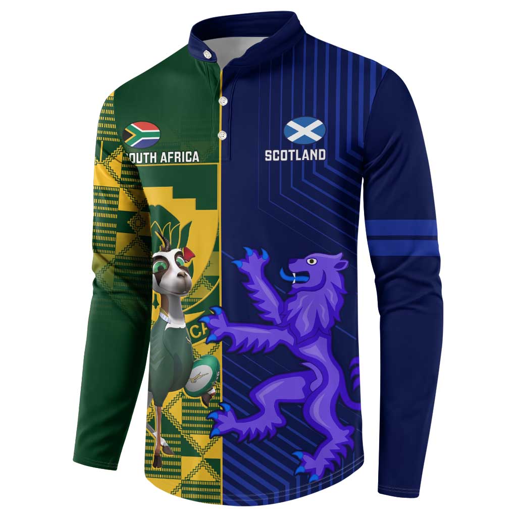 Custom South Africa And Scotland Rugby Button Sweatshirt Springboks Thistle Together