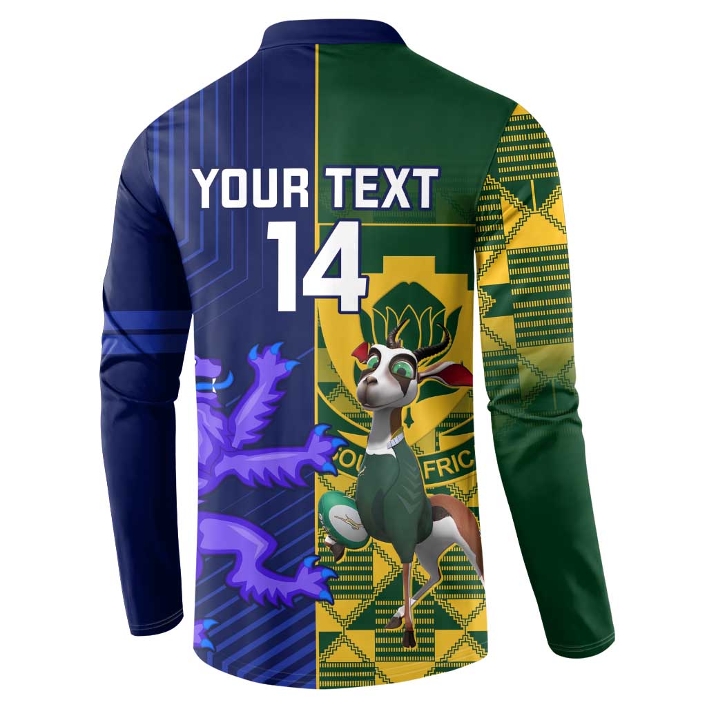 Custom South Africa And Scotland Rugby Button Sweatshirt Springboks Thistle Together