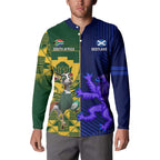 Custom South Africa And Scotland Rugby Button Sweatshirt Springboks Thistle Together