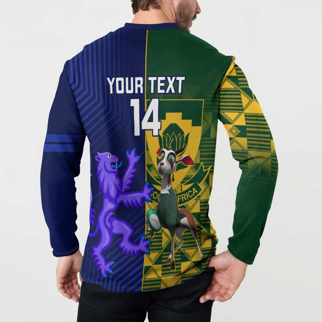 Custom South Africa And Scotland Rugby Button Sweatshirt Springboks Thistle Together