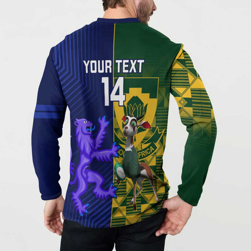 Custom South Africa And Scotland Rugby Button Sweatshirt Springboks Thistle Together
