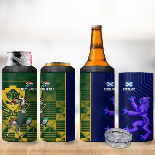 South Africa And Scotland Rugby 4 in 1 Can Cooler Tumbler Springboks Thistle Together