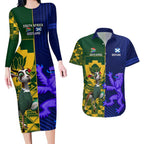 Custom South Africa And Scotland Rugby Couples Matching Long Sleeve Bodycon Dress and Hawaiian Shirt Springboks Thistle Together