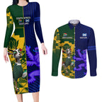 Custom South Africa And Scotland Rugby Couples Matching Long Sleeve Bodycon Dress and Long Sleeve Button Shirt Springboks Thistle Together