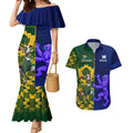 Custom South Africa And Scotland Rugby Couples Matching Mermaid Dress and Hawaiian Shirt Springboks Thistle Together