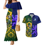 Custom South Africa And Scotland Rugby Couples Matching Mermaid Dress and Hawaiian Shirt Springboks Thistle Together
