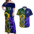 Custom South Africa And Scotland Rugby Couples Matching Off Shoulder Maxi Dress and Hawaiian Shirt Springboks Thistle Together
