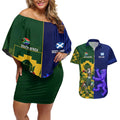 Custom South Africa And Scotland Rugby Couples Matching Off Shoulder Short Dress and Hawaiian Shirt Springboks Thistle Together