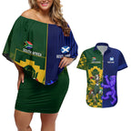 Custom South Africa And Scotland Rugby Couples Matching Off Shoulder Short Dress and Hawaiian Shirt Springboks Thistle Together