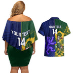 Custom South Africa And Scotland Rugby Couples Matching Off Shoulder Short Dress and Hawaiian Shirt Springboks Thistle Together