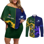 Custom South Africa And Scotland Rugby Couples Matching Off Shoulder Short Dress and Long Sleeve Button Shirt Springboks Thistle Together