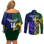 Custom South Africa And Scotland Rugby Couples Matching Off Shoulder Short Dress and Long Sleeve Button Shirt Springboks Thistle Together