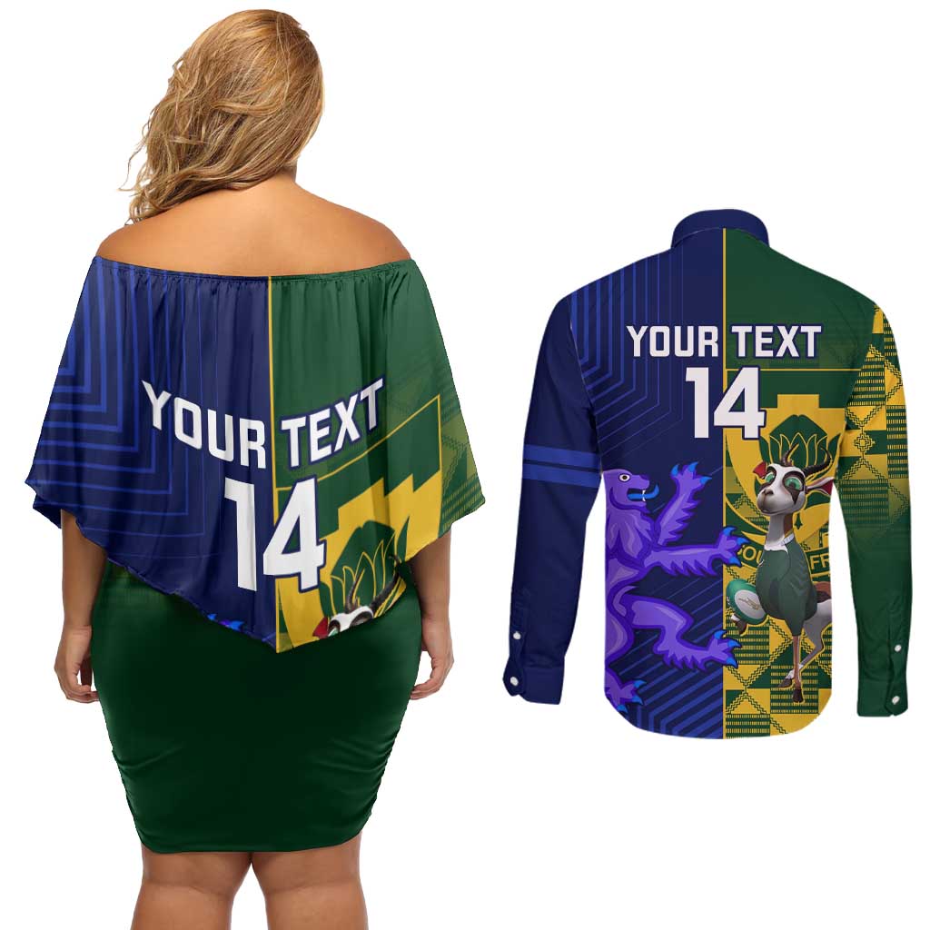 Custom South Africa And Scotland Rugby Couples Matching Off Shoulder Short Dress and Long Sleeve Button Shirt Springboks Thistle Together