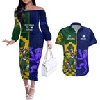 Custom South Africa And Scotland Rugby Couples Matching Off The Shoulder Long Sleeve Dress and Hawaiian Shirt Springboks Thistle Together