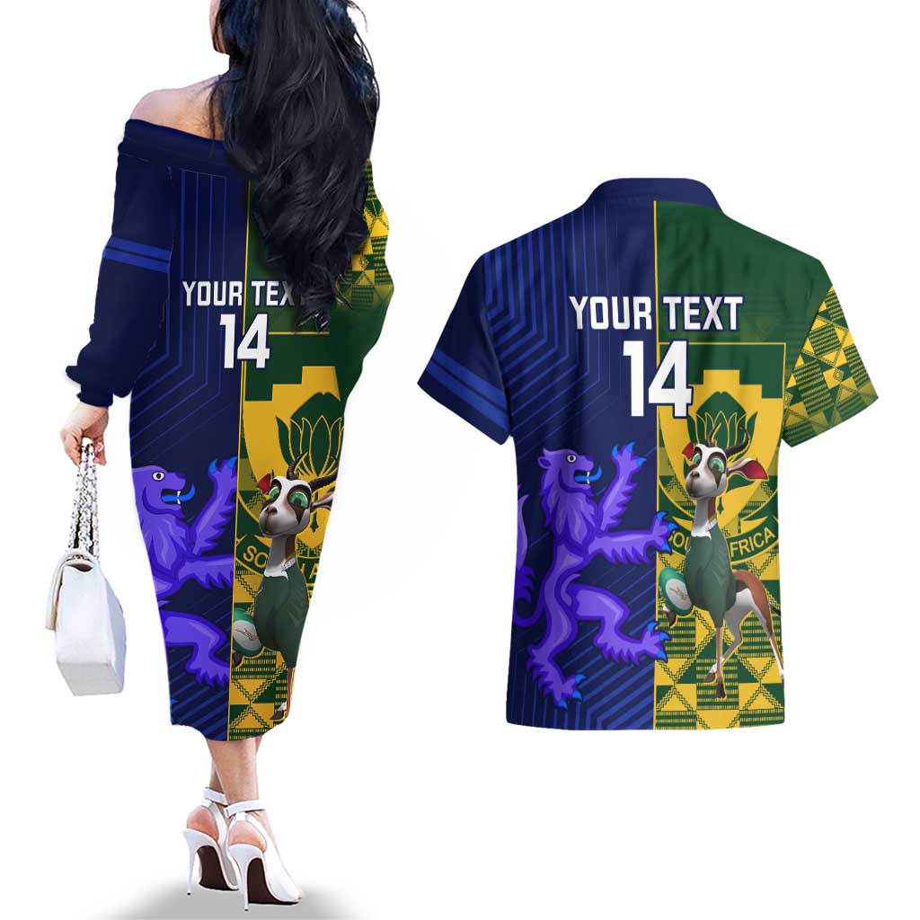Custom South Africa And Scotland Rugby Couples Matching Off The Shoulder Long Sleeve Dress and Hawaiian Shirt Springboks Thistle Together