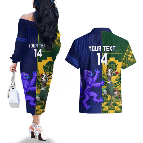 Custom South Africa And Scotland Rugby Couples Matching Off The Shoulder Long Sleeve Dress and Hawaiian Shirt Springboks Thistle Together