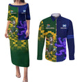 Custom South Africa And Scotland Rugby Couples Matching Puletasi and Long Sleeve Button Shirt Springboks Thistle Together