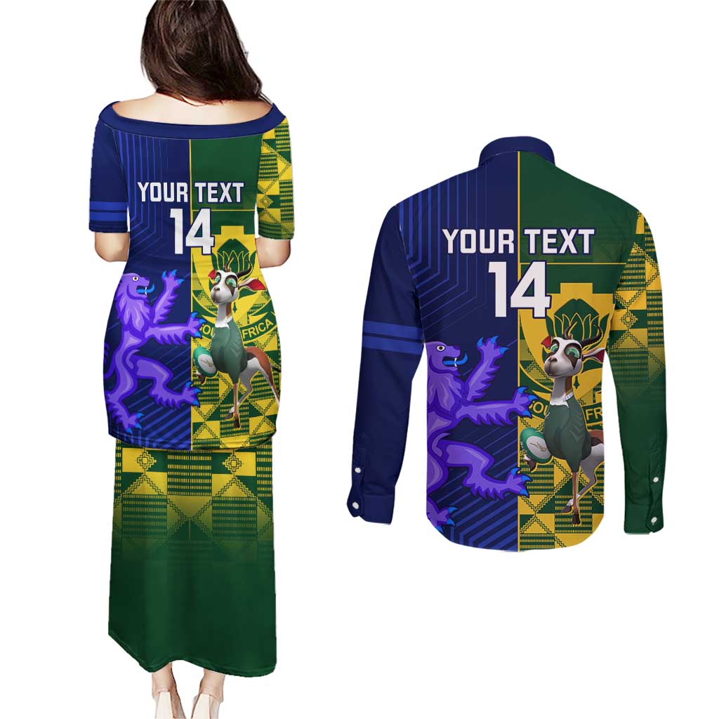 Custom South Africa And Scotland Rugby Couples Matching Puletasi and Long Sleeve Button Shirt Springboks Thistle Together