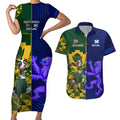 Custom South Africa And Scotland Rugby Couples Matching Short Sleeve Bodycon Dress and Hawaiian Shirt Springboks Thistle Together