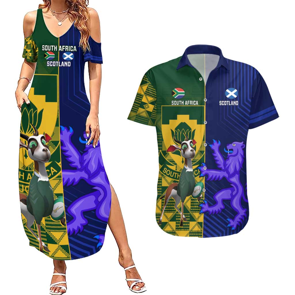 Custom South Africa And Scotland Rugby Couples Matching Summer Maxi Dress and Hawaiian Shirt Springboks Thistle Together