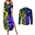 Custom South Africa And Scotland Rugby Couples Matching Summer Maxi Dress and Long Sleeve Button Shirt Springboks Thistle Together