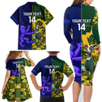 Custom South Africa And Scotland Rugby Family Matching Long Sleeve Bodycon Dress and Hawaiian Shirt Springboks Thistle Together