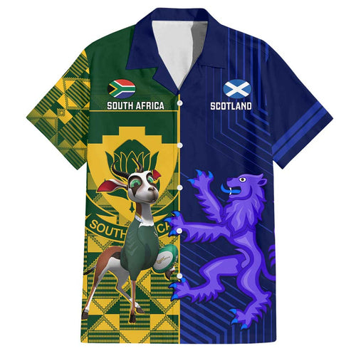 Custom South Africa And Scotland Rugby Family Matching Long Sleeve Bodycon Dress and Hawaiian Shirt Springboks Thistle Together