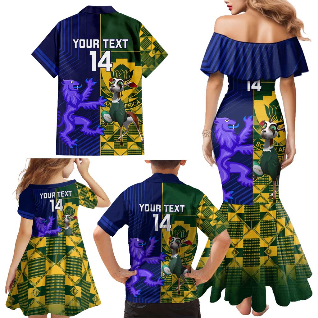 Custom South Africa And Scotland Rugby Family Matching Mermaid Dress and Hawaiian Shirt Springboks Thistle Together