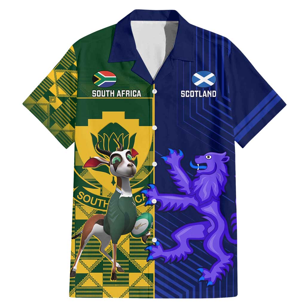 Custom South Africa And Scotland Rugby Family Matching Mermaid Dress and Hawaiian Shirt Springboks Thistle Together