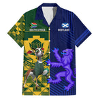 Custom South Africa And Scotland Rugby Family Matching Mermaid Dress and Hawaiian Shirt Springboks Thistle Together