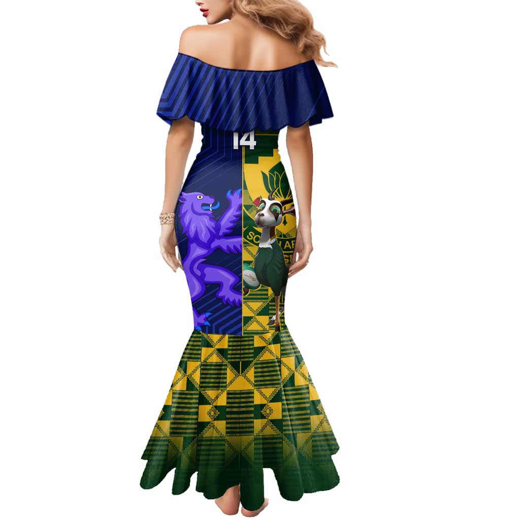 Custom South Africa And Scotland Rugby Family Matching Mermaid Dress and Hawaiian Shirt Springboks Thistle Together