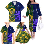 Custom South Africa And Scotland Rugby Family Matching Off The Shoulder Long Sleeve Dress and Hawaiian Shirt Springboks Thistle Together